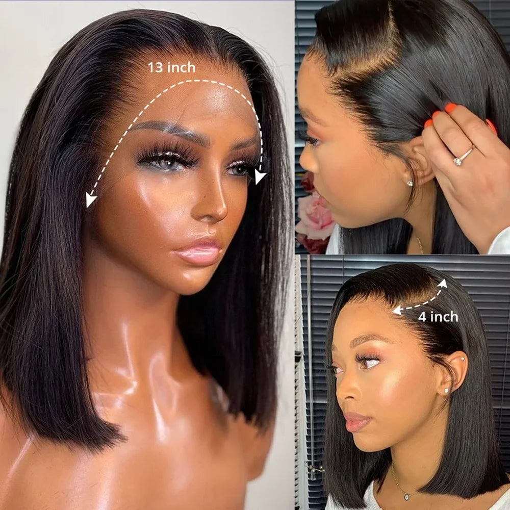 Straight Lace Frontal Human Hair Brazilian 100% Short Bob Wig