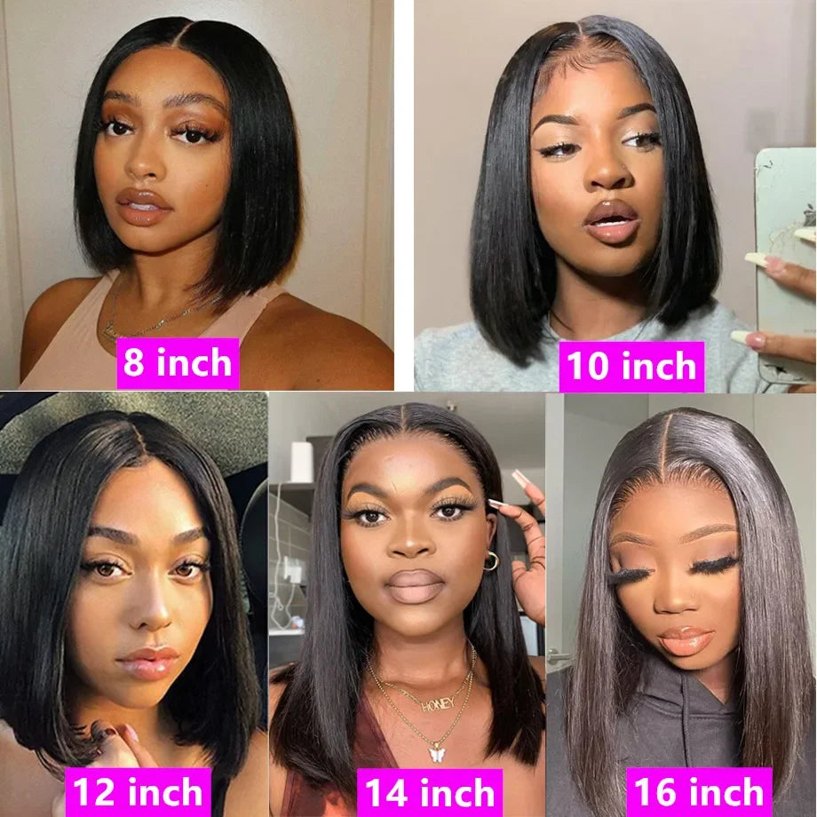 Straight Lace Frontal Human Hair Brazilian 100% Short Bob Wig